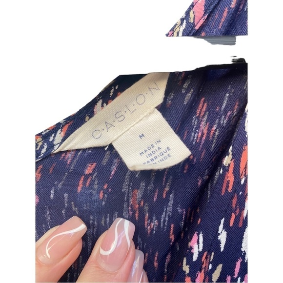 Caslon Navy Coral Painted Rain V-Neck Dress I Size:M - Picture 4 of 9